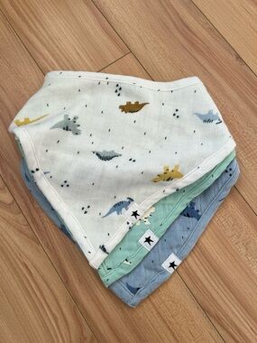 B1G1🌟 3-Pack Dinosaur Bandana Bibs in White, Mint & Blue